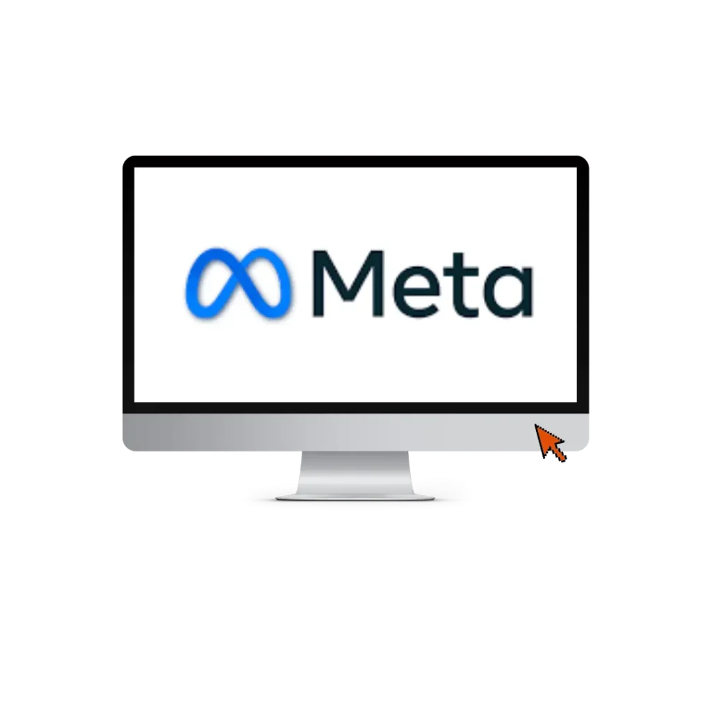 Meta logo on computer screen with cursor on right bottom.